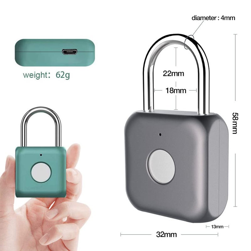 Elinksmart Fingerprint Padlock eLinkSmart Green Metal Padlock Keyless Biometric for Gym Locker Shed Locker Storage Units Luggages Suitcases - Image 2